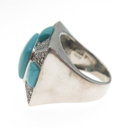 FADI 925 Sterling Silver Real Turquoise & Round-Cut C Z Ring Size 7.25