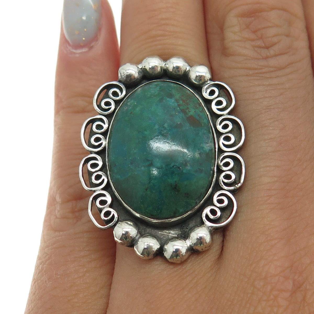 Old Pawn Sterling Silver Vintage Southwestern Azurite Statement Ring Size 5.25