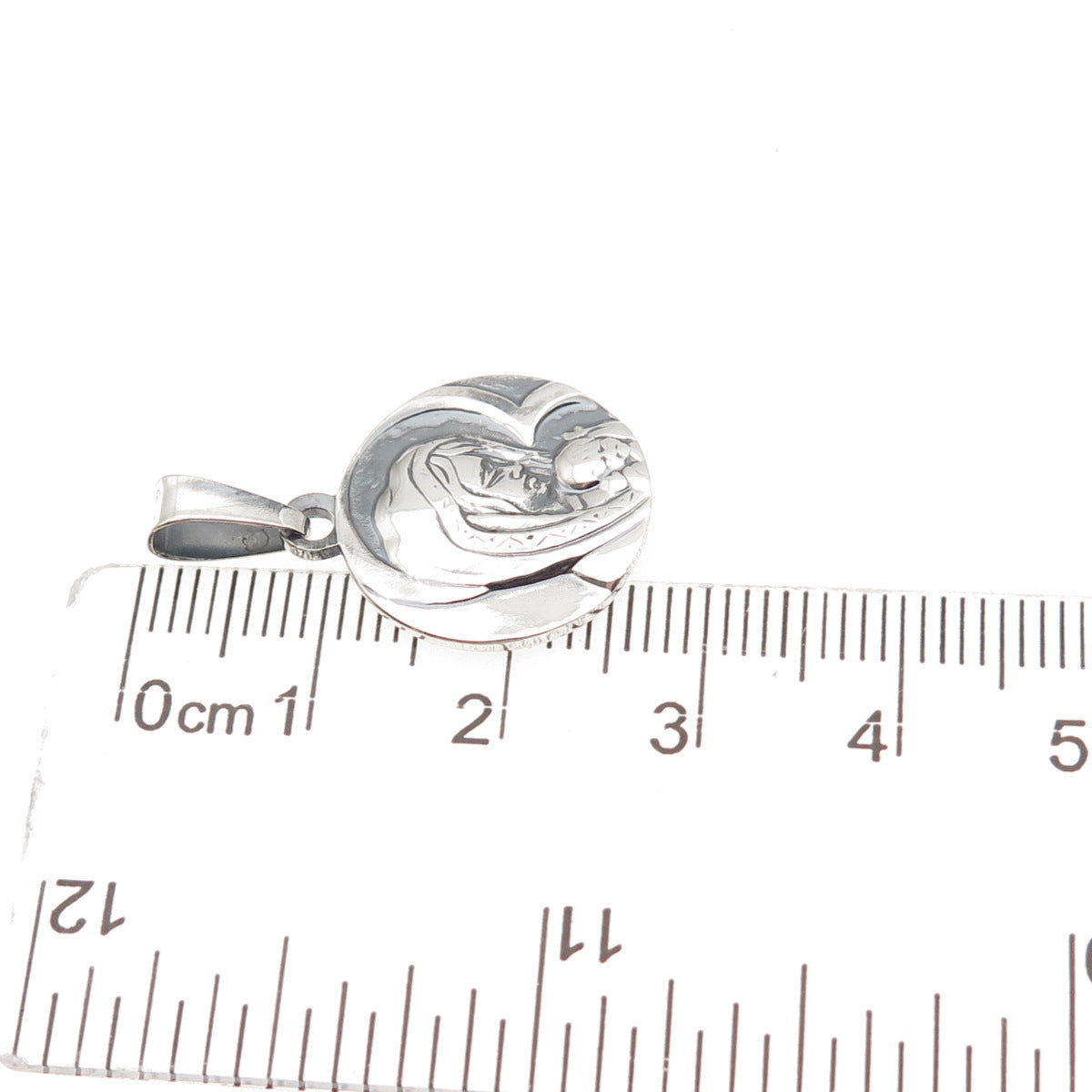 925 Sterling Silver Vintage Italy St Mary & Jesus Oxidized Charm Pendant