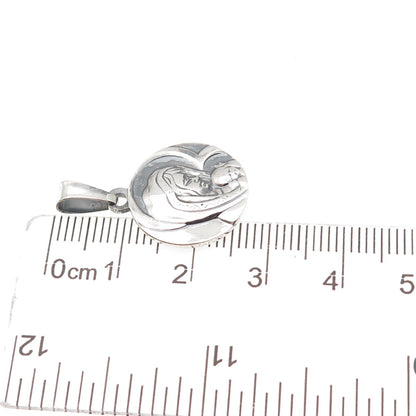 925 Sterling Silver Vintage Italy St Mary & Jesus Oxidized Charm Pendant