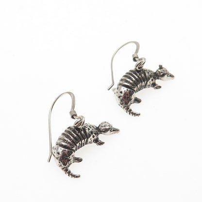 925 Sterling Silver Vintage Armadillo Oxidized Dangle Earrings