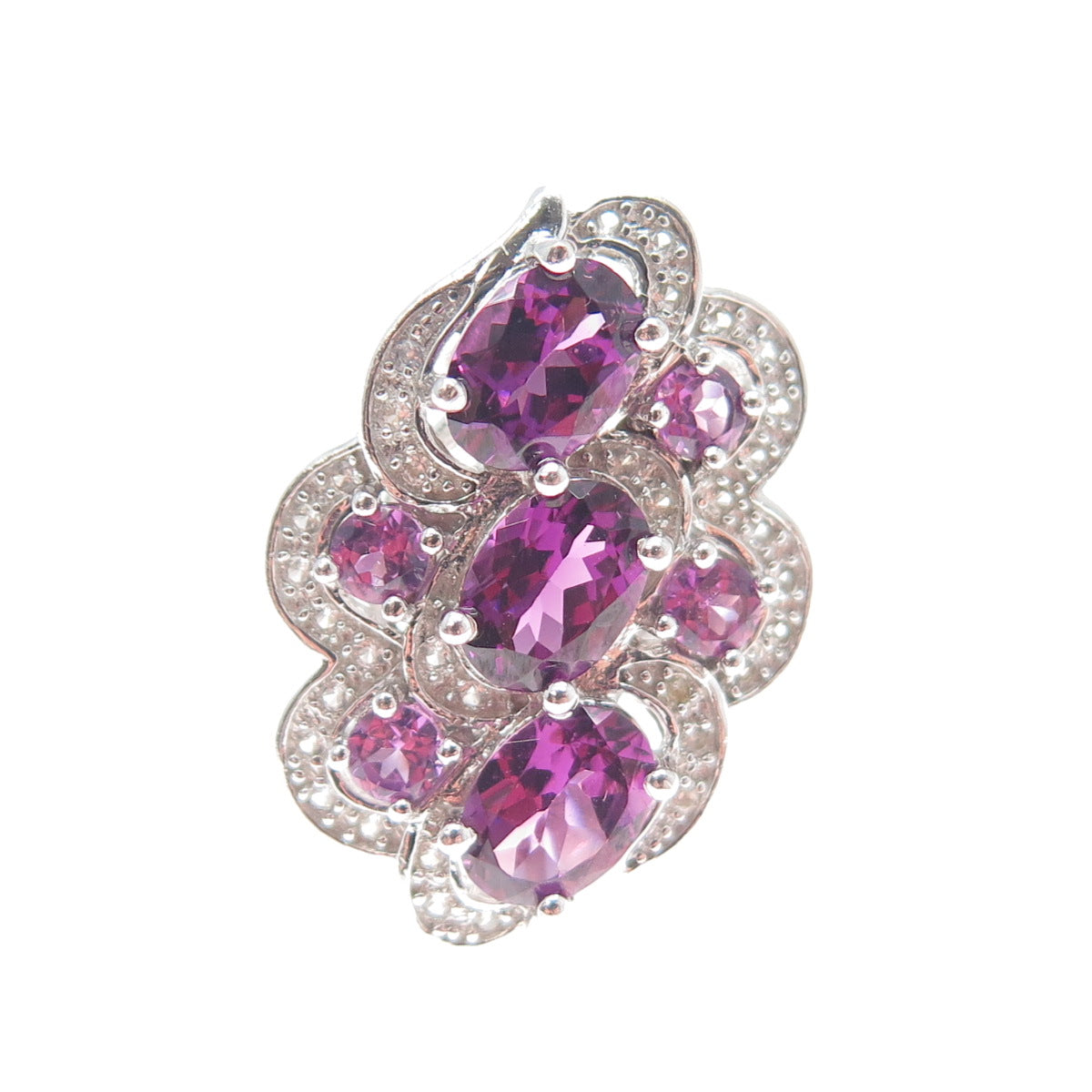 CHUCK CLEMENCY 925 Sterling Silver Real Amethyst & White Topaz Ring Size 7.25