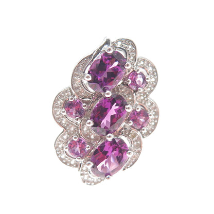 CHUCK CLEMENCY 925 Sterling Silver Real Amethyst & White Topaz Ring Size 7.25