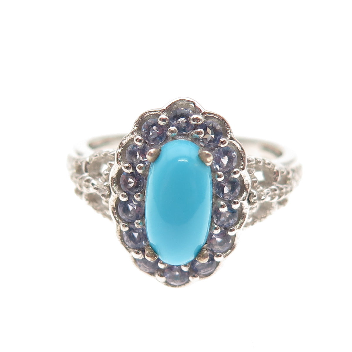 Chuck Clemency 925 Sterling Silver Real Turquoise & Tanzanite Ring Size 8.25