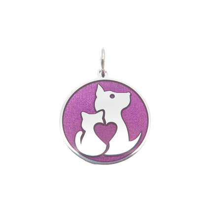 925 Sterling Silver Purple Enamel Dog & Cat Friendship Minimalist Charm Pendant