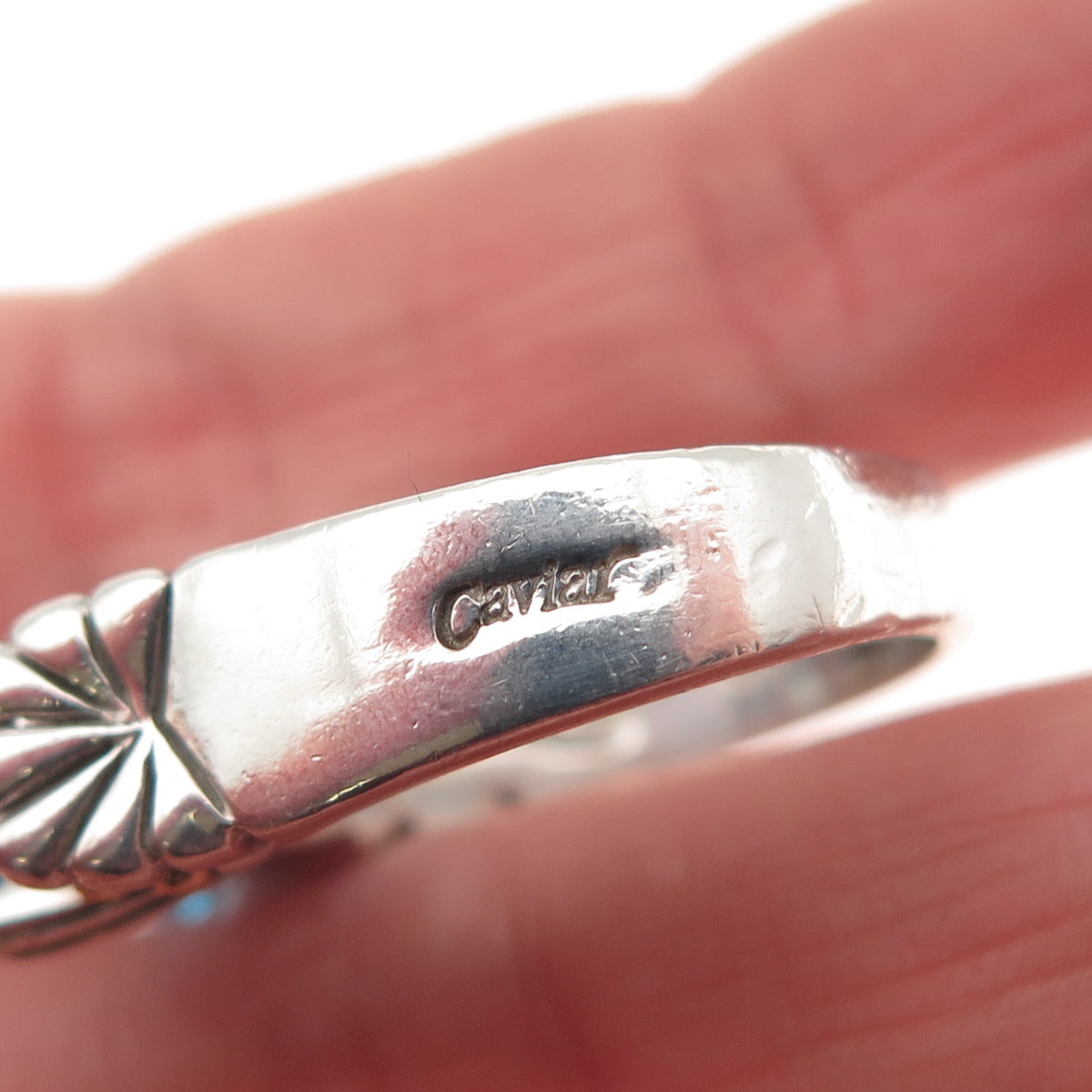 LAGOS Caviar 925 Sterling Silver 18K Gold Vintage Real Blue Topaz Ring Size 8.5