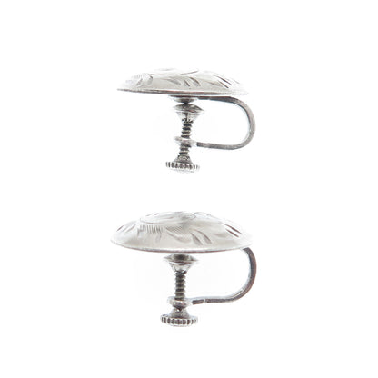 925 Sterling Silver Antique Art Deco Engraved Screw Back Earrings