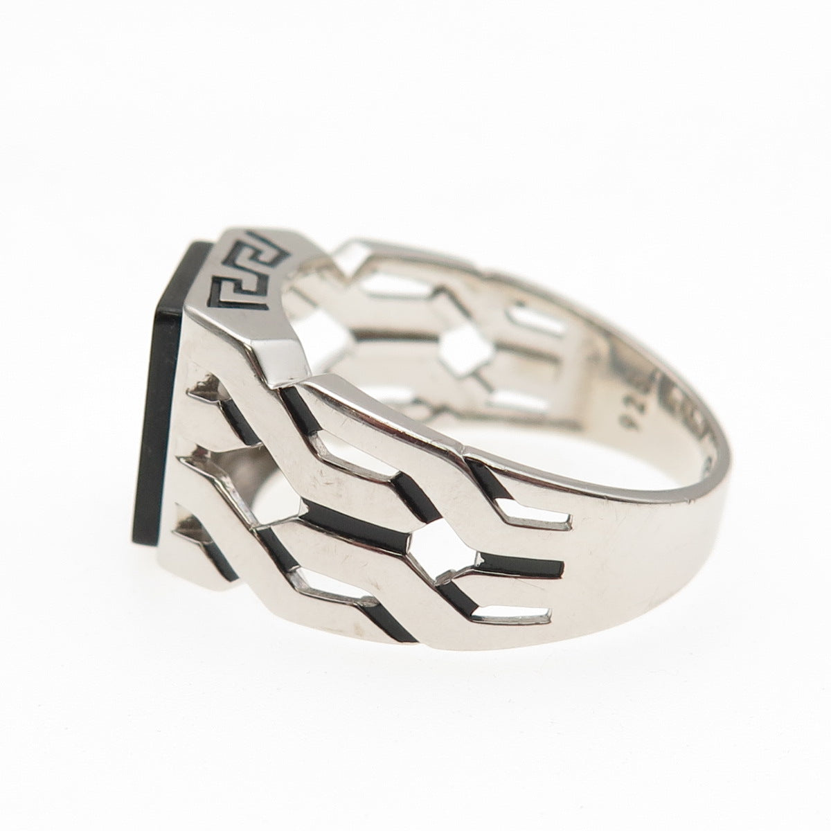 CHIMODA 925 Sterling Silver Real Black Onyx Woven Ring Size 12.25