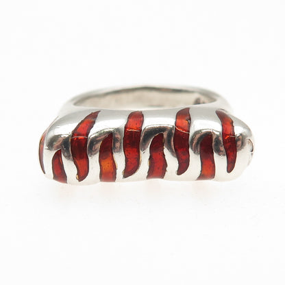 Ken Crafts 925 Sterling Silver Vintage Enamel Animal Pattern Ring Size 8