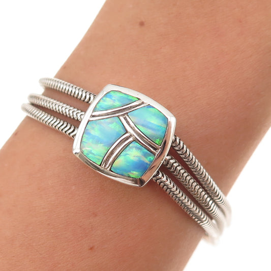 Teme Sunburst Handcrafts Old Pawn 925 Sterling Silver Vintage Opal Bracelet 7"