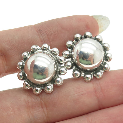 Old Pawn 925 Sterling Silver Antique Southwestern Beaded Sun Screw Back Earrings