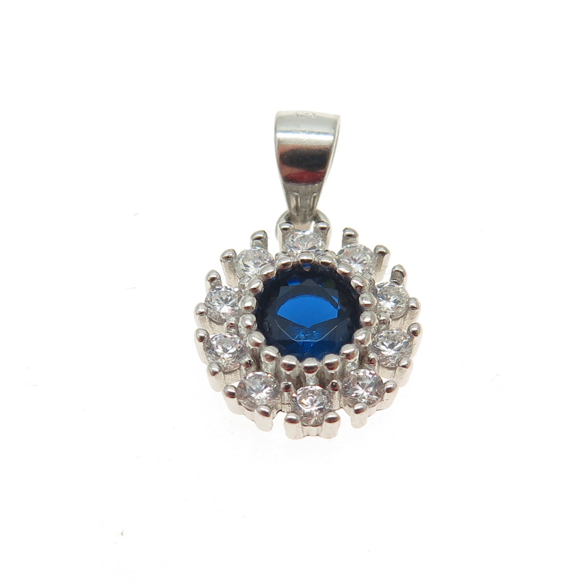 925 Sterling Silver Nano Sapphire & White Round-Cut Shaped C Z Pendant