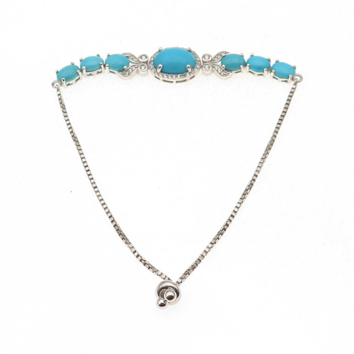 Chuck Clemency Sterling Silver Real Turquoise & Topaz Adjustable Bracelet 7-9.5"
