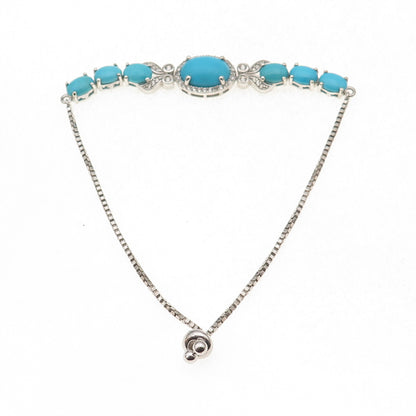 Chuck Clemency Sterling Silver Real Turquoise & Topaz Adjustable Bracelet 7-9.5"