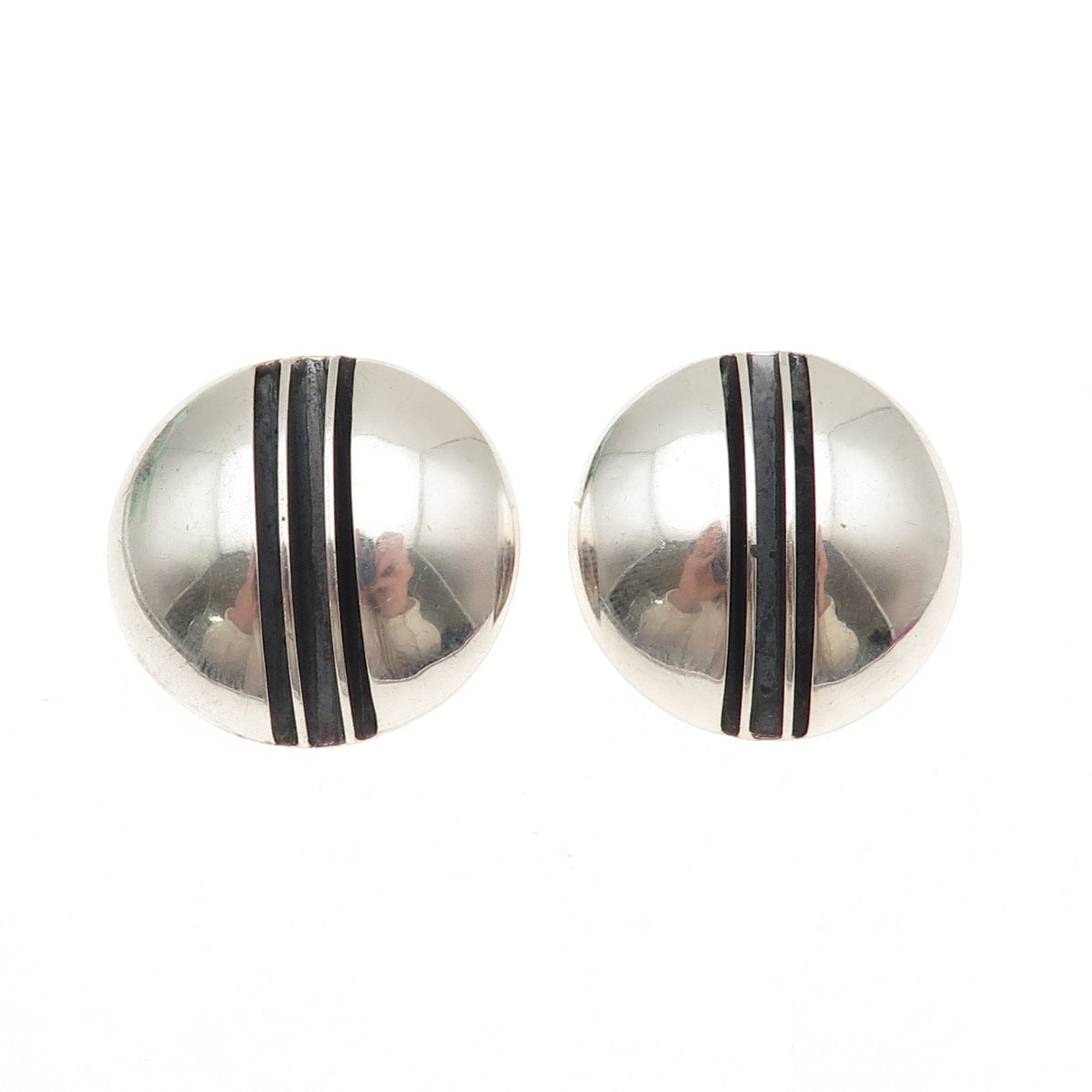 Tom Yazzie Navajo Old Pawn Sterling Vintage Southwestern Dome Oxidized Earrings