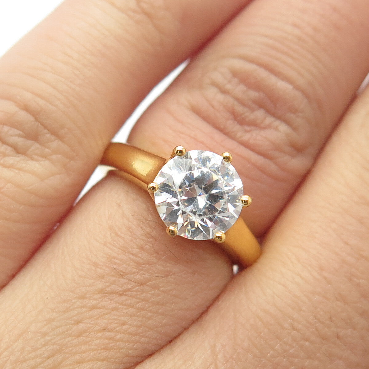 925 Sterling Silver Gold Plated Round-Cut C Z Ring Size 5.25