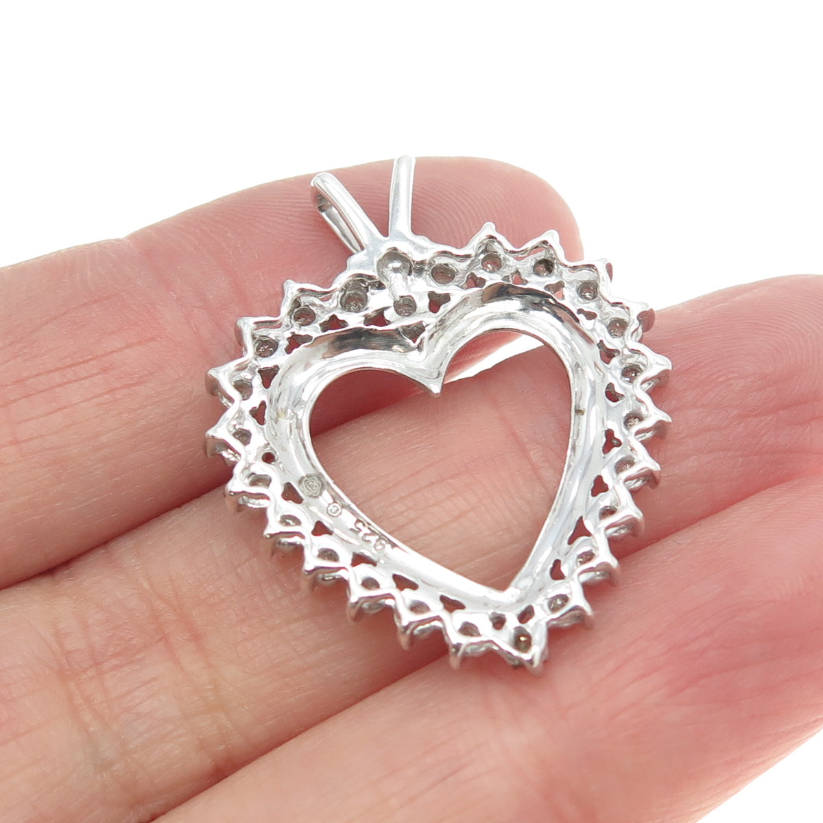 925 Sterling Silver Real Round-Cut Diamond Heart Pendant