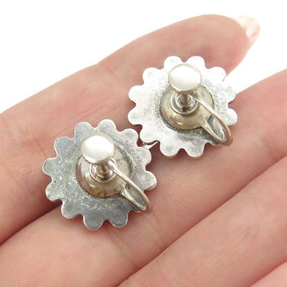 Old Pawn 925 Sterling Silver Vintage Southwestern Beaded Sun Screw Back Earrings