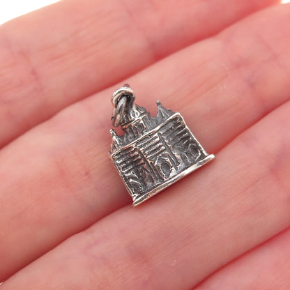 800 Silver Antique Art Deco St. Peter's Basilica Oxidized Charm Pendant