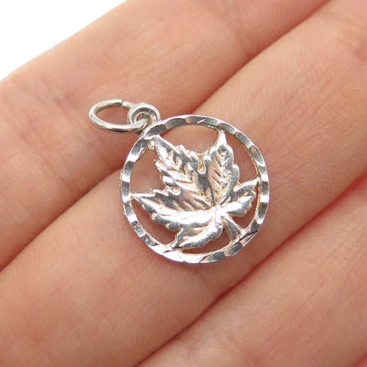 925 Sterling Silver Vintage EVP Maple Leaf Minimalist Charm Pendant