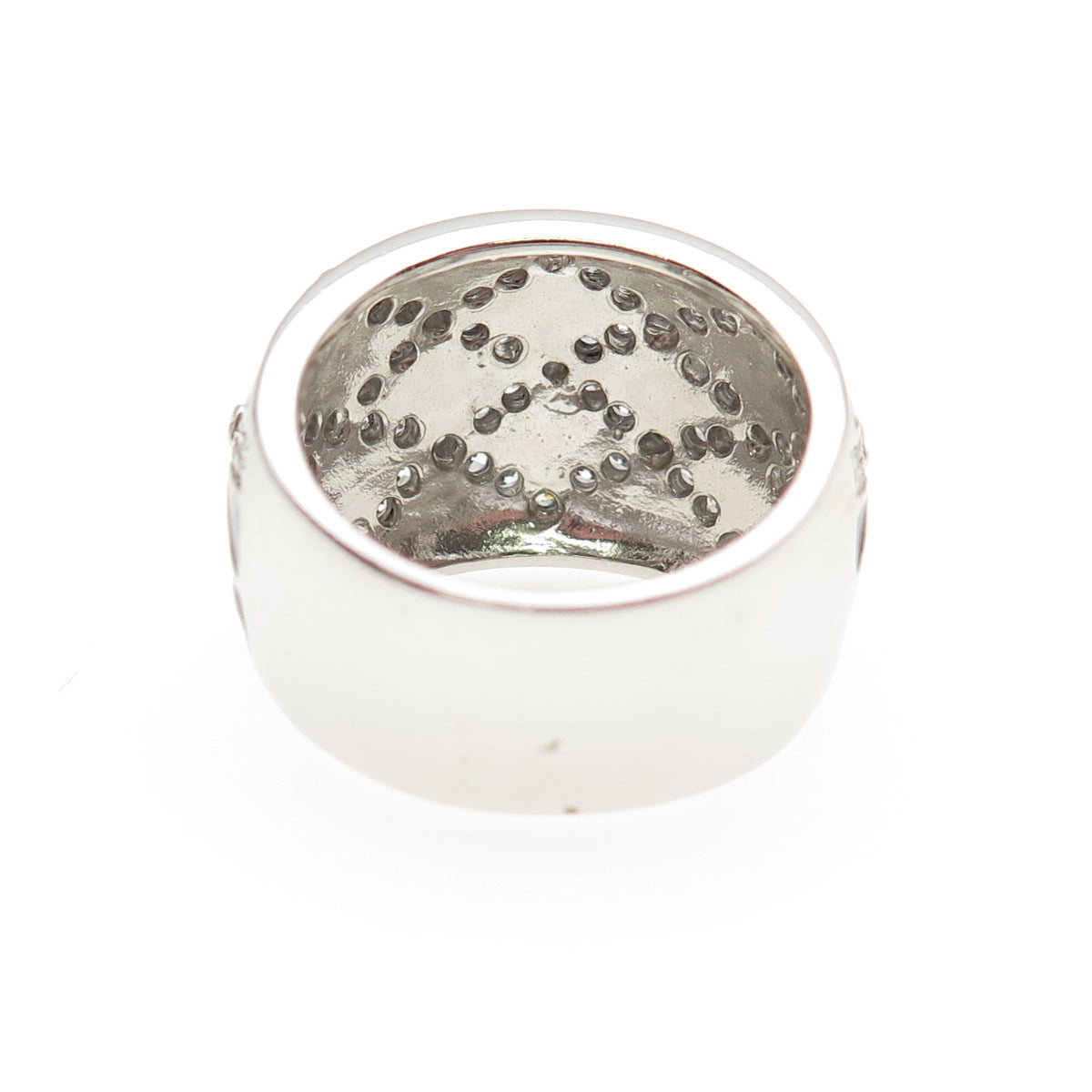 925 Sterling Silver Black Enamel Round-Cut C Z Ring Size 7.25
