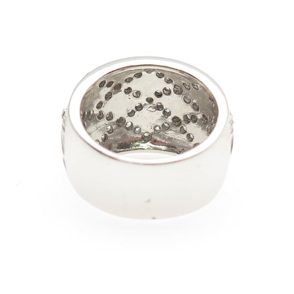 925 Sterling Silver Black Enamel Round-Cut C Z Ring Size 7.25