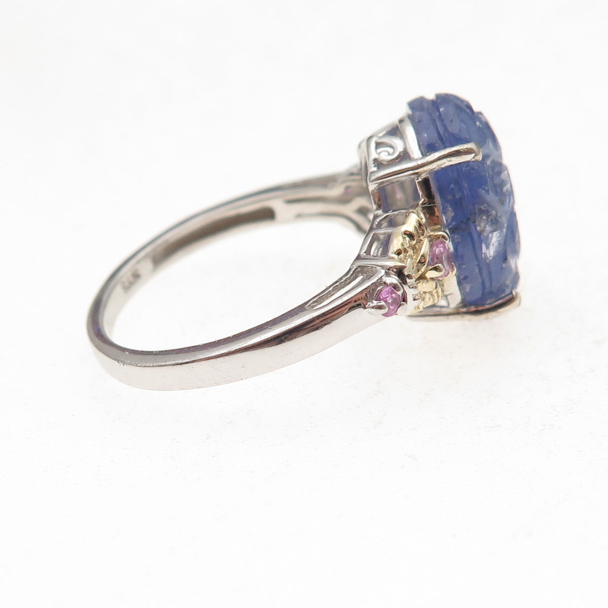 Chuck Clemency 925 Sterling 2-Tone Real Tanzanite & Pink Topaz Ring Size 8.25
