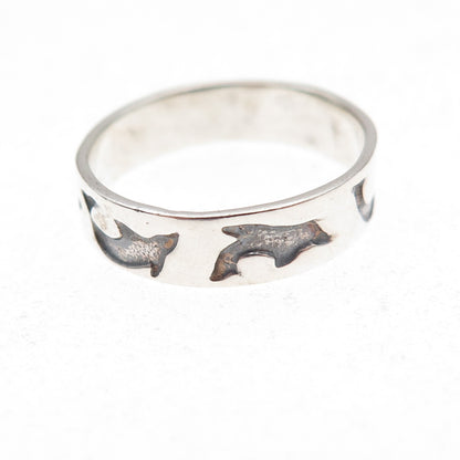 925 Sterling Silver Vintage Dolphin Oxidized Band Ring Size 6.75