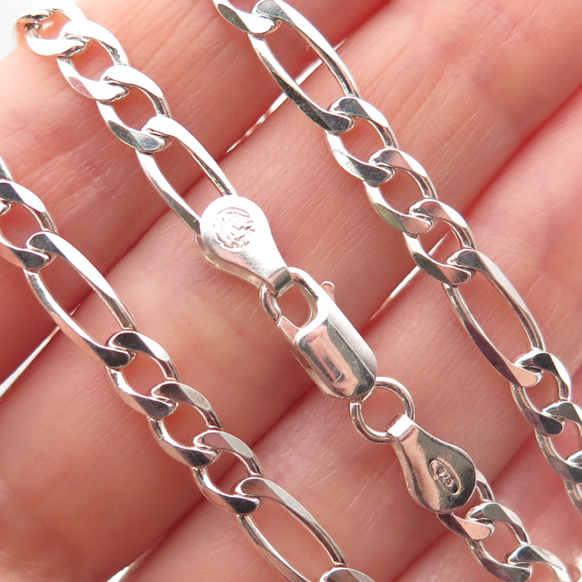 925 Sterling Silver Italy Figaro Chain Necklace 20"