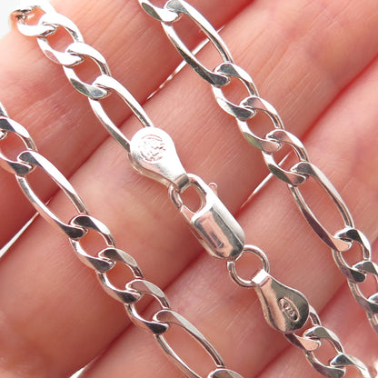 925 Sterling Silver Italy Figaro Chain Necklace 20"
