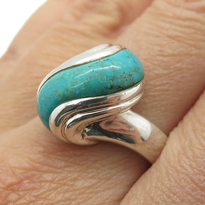 CLYDE DUNEIER CID 925 Sterling Silver Vintage Real Turquoise Ring Size 10.25