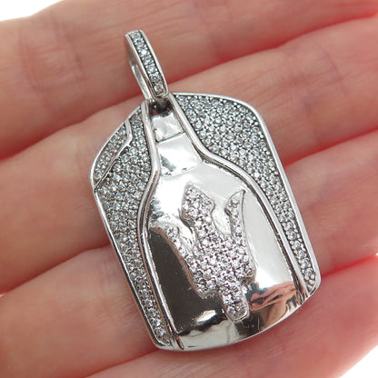 925 Sterling Silver Round-Cut Shaped C Z Trident Sparkle Pendant