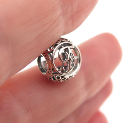 Pandora 925 Sterling Silver C Z Letter F Initial Slide Bead Charm