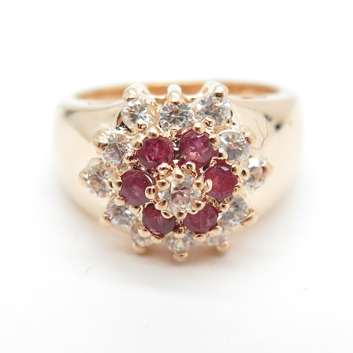 925 Sterling Silver Rose Gold Plated Real Ruby & C Z Ring Size 6