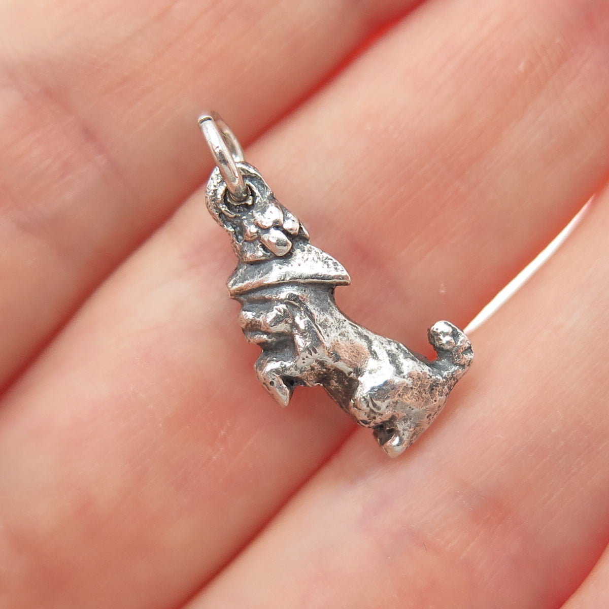 925 Sterling Silver Vintage Dog Oxidized Minimalist 3D Charm Pendant