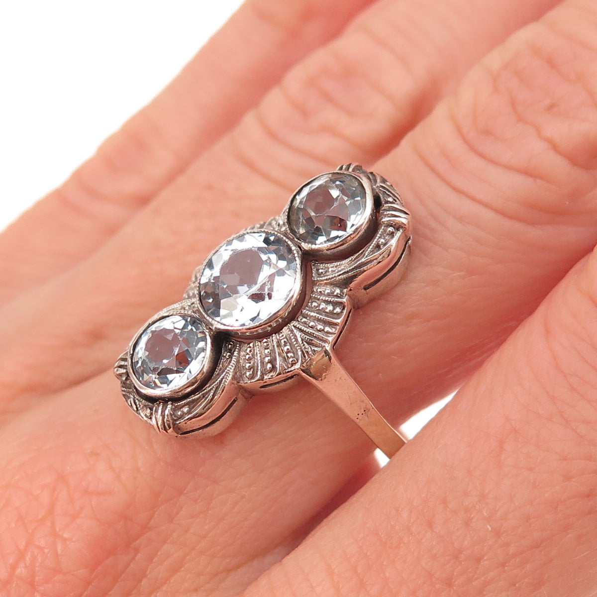 935 Silver 8K Gold Antique Art Deco Germany Real Blue Topaz Ring Size 9