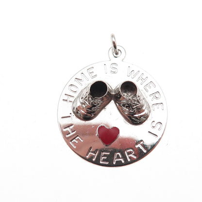 925 Sterling Silver Vintage Enamel Home Is Where The Heart Is Charm Pendant