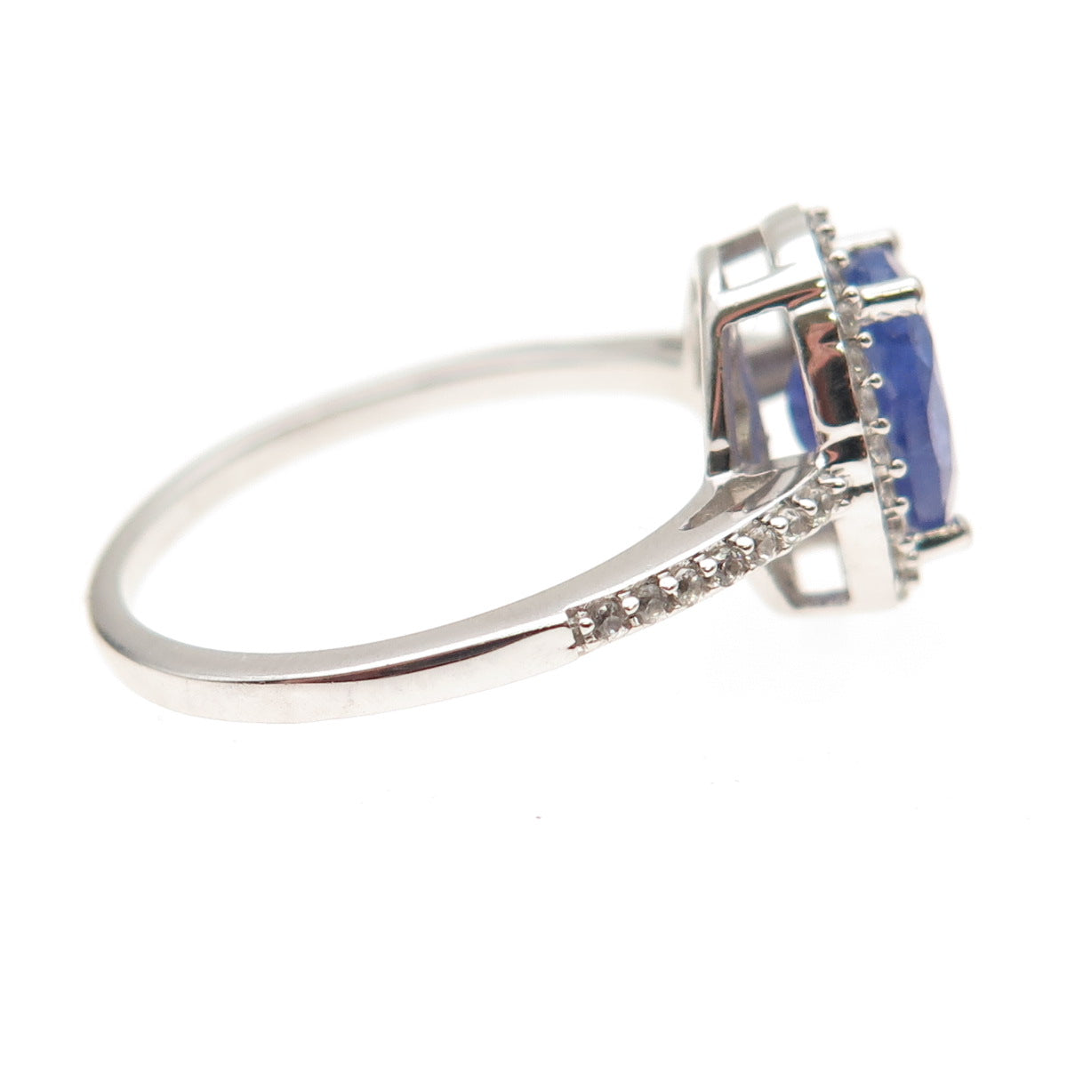 925 Sterling Silver Real Oval-Cut Tanzanite & White Topaz Ring Size 8