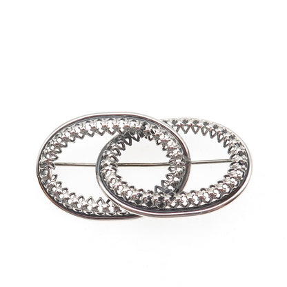 Danecraft 925 Sterling Silver Antique Art Deco Interlocked Floral Pin Brooch