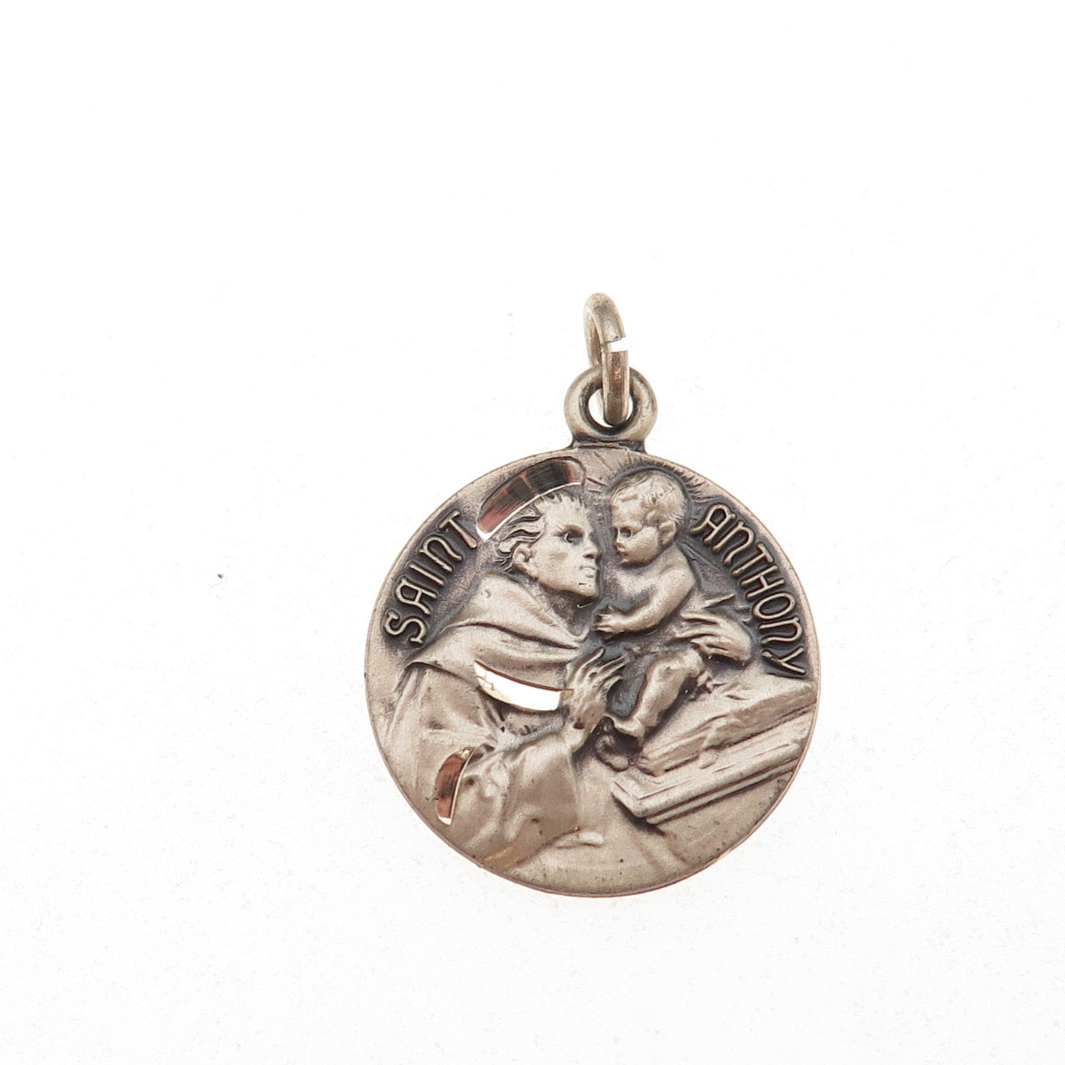 925 Sterling Silver Vintage Saint Anthony Religious Oxidized Charm Pendant