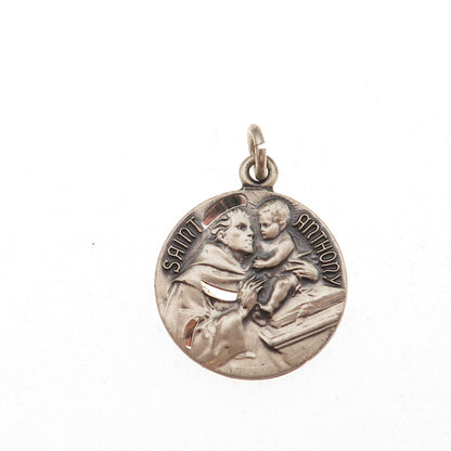 925 Sterling Silver Vintage Saint Anthony Religious Oxidized Charm Pendant