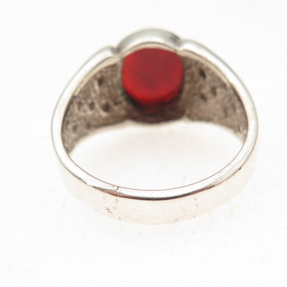 925 Sterling Silver Vintage Real Carnelian Masonic Oxidized Ring Size 8.75