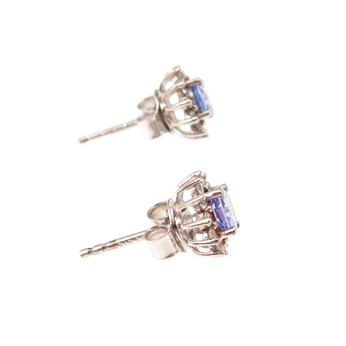 Chuck Clemency 925 Sterling Silver Real Tanzanite & White Topaz Stud Earrings
