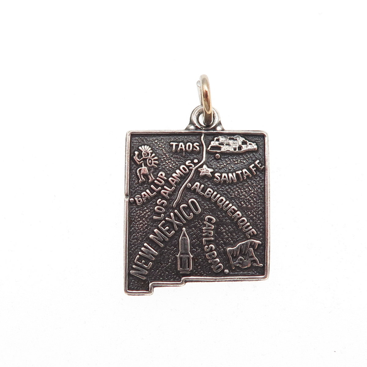 925 Sterling Silver Vintage New Mexico State Map Oxidized Mini Charm Pendant