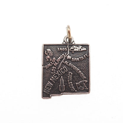 925 Sterling Silver Vintage New Mexico State Map Oxidized Mini Charm Pendant