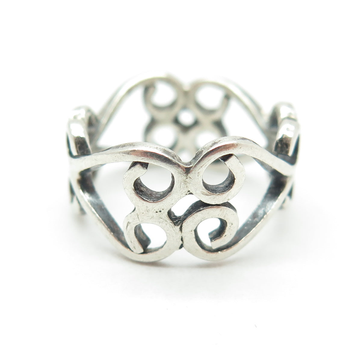 925 Sterling Silver Vintage Swirl Modernist Band Ring Size 4.75