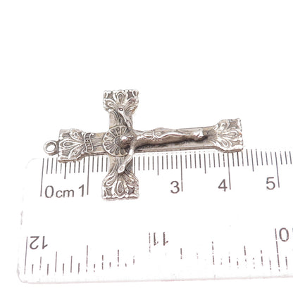 Chapel 925 Sterling Silver Antique Art Deco Crucifix Cross Oxidized Pendant