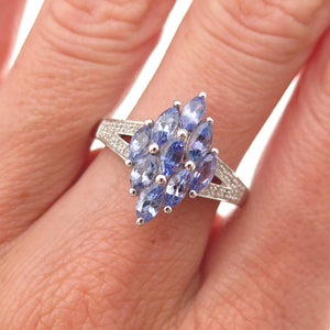 Chuck Clemency 925 Sterling Silver Real Tanzanite & White Topaz Ring Size 8