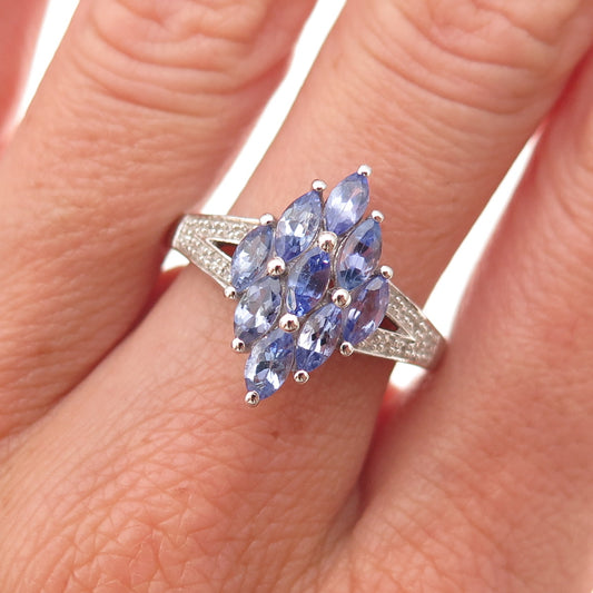 Chuck Clemency 925 Sterling Silver Real Tanzanite & White Topaz Ring Size 8