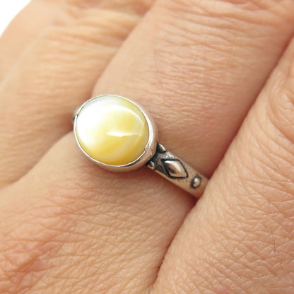 CAROLYN POLLACK 925 Sterling Silver Vintage Real Mother-of-Pearl Ring Size 7.25